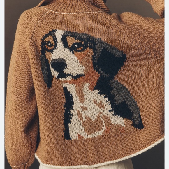 Aviator Nation Sweaters - Aviator Nation Brown Dog Intarsia Knit Cardigan